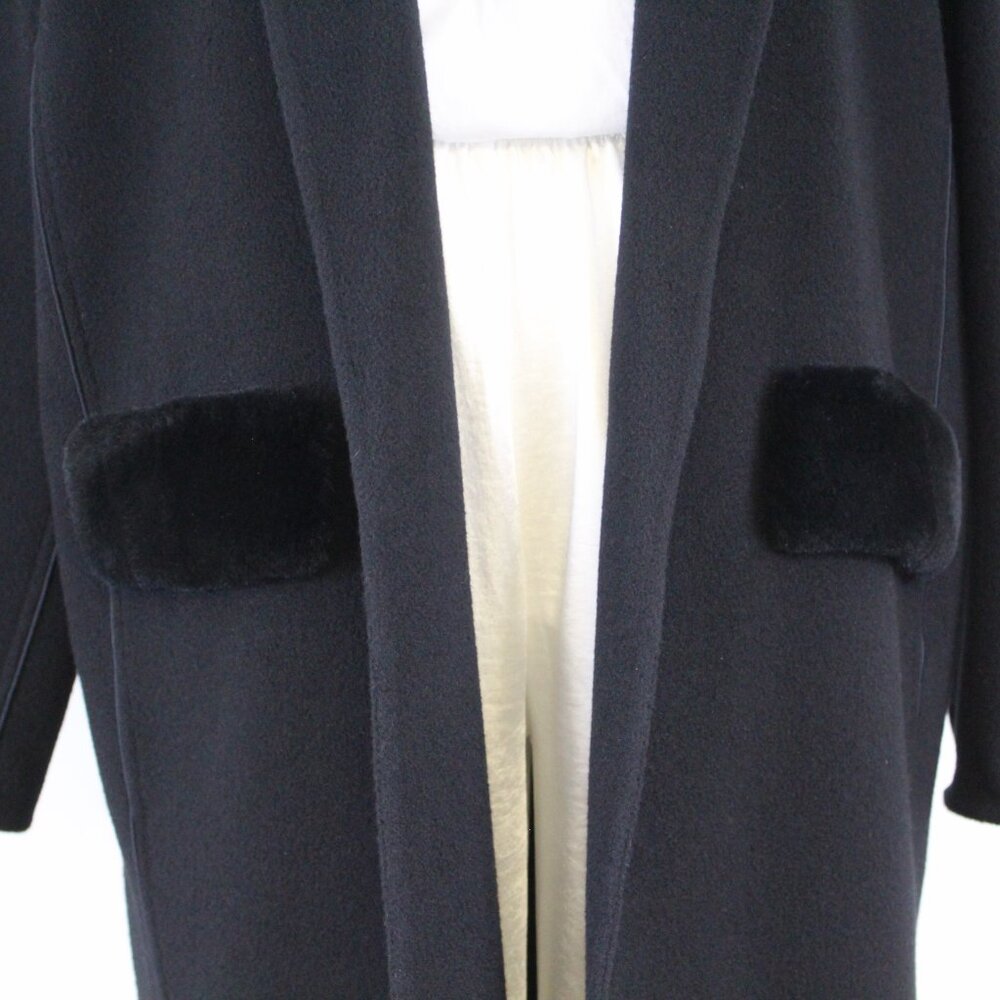 Lafayette 148 Black Cashmere & Rabbit Fur Coat – NWOT Women’s Large Quiet Luxury - Picture 4 of 14